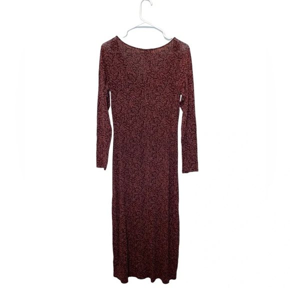 Peruvian Connection Floral Pattern Long Sleeve Maxi Dress Size Small Maroon/Pink - Picture 3 of 11
